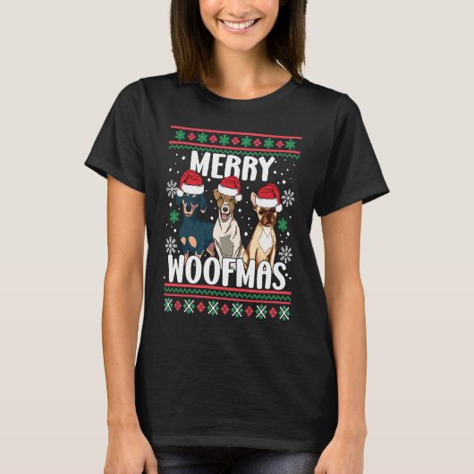 Funny Merry Woofmas Santa Claus Dogs Ugly Christma Tシャツ (正面)