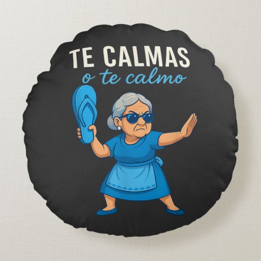Funny Mexican Spanish Grandma ラウンドクッション (正面)