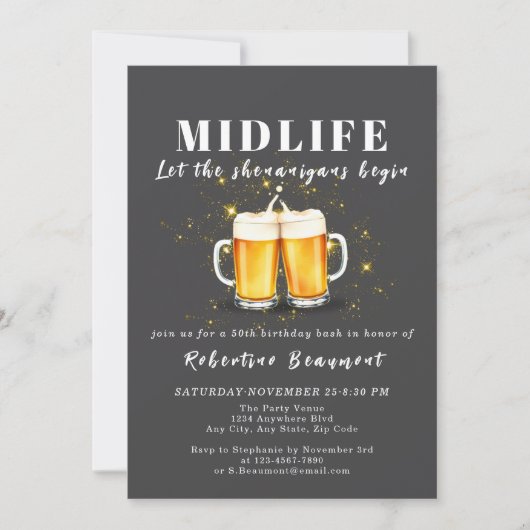 Funny Midlife Crisis Shenanigans 50th Birthday 招待状 (正面)