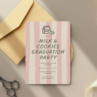 Funny, milk and cookies graduation party  招待状