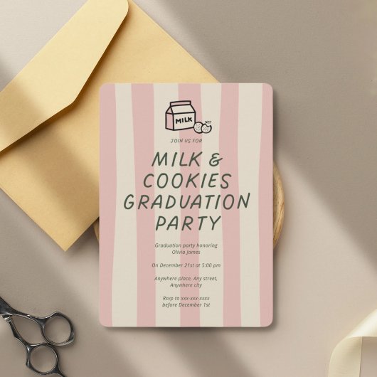 Funny, milk and cookies graduation party  招待状