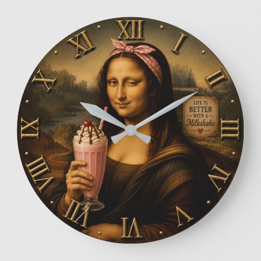 Funny Milkshake Mona Lisa ラージ壁時計 (正面)