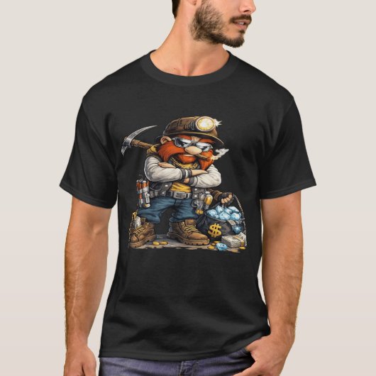Funny Miner Raccoon Graphic T-Shirt for Men Tシャツ (正面)