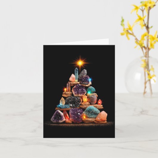 Funny Minerals Christmas Tree Graphic Crystals  カード (黄色い花)