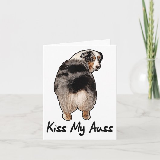 Funny Miniature Australian Shepherd Kiss My Auss M カード (正面)
