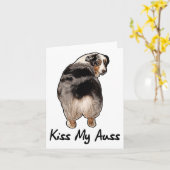 Funny Miniature Australian Shepherd Kiss My Auss M カード (黄色い花)