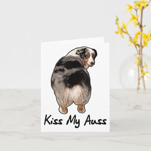 Funny Miniature Australian Shepherd Kiss My Auss M カード (黄色い花)