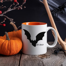 Funny Minimal Halloween Black Bat Crazy マグカップ