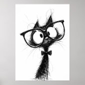 Funny Minimalist Whimsical Nerd Cat with Glasses ポスター (正面)