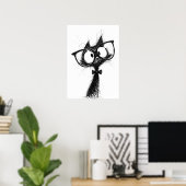Funny Minimalist Whimsical Nerd Cat with Glasses ポスター (ホームオフィス)