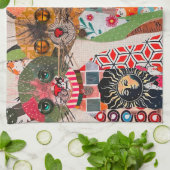 Funny Mixed Media Paper Cat Kitchen Towel キッチンタオル (折り畳み)