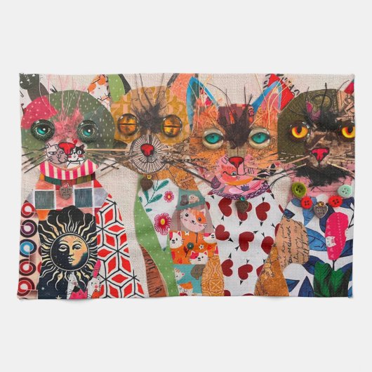 Funny Mixed Media Paper Cat Kitchen Towel キッチンタオル (横)