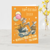 Funny Mobility Scooter Birthday Card カード (黄色い花)
