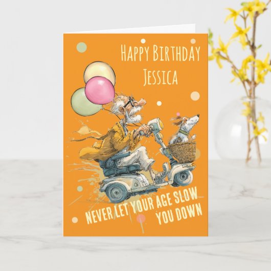 Funny Mobility Scooter Birthday Card カード (黄色い花)
