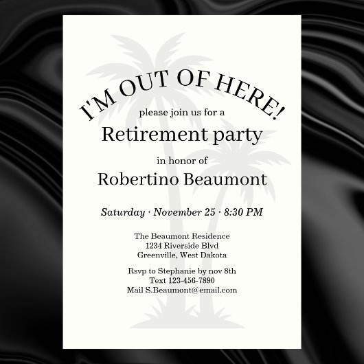 Funny Modern Out Of Here Palmtree Retirement Party 招待状