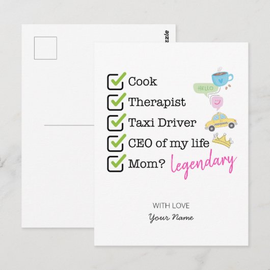 Funny Mom Checklist ポストカード (正面/裏面)