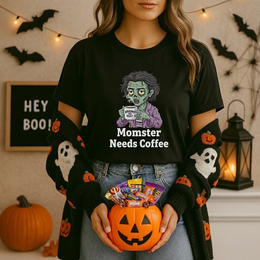 Funny Mom Halloween Momster Needs Coffee Tシャツ