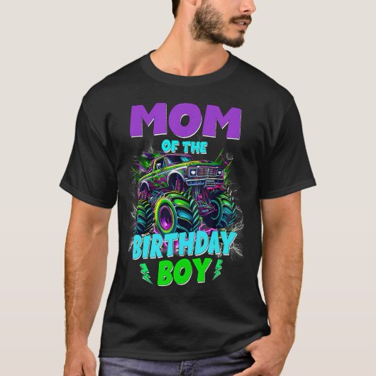 Funny Mom Of The Birthday Boy Monster Truck Tシャツ (正面)