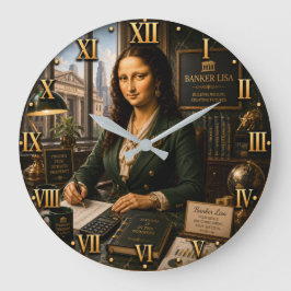 Funny Mona Lisa Banker Banking Office Decor ラージ壁時計