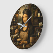 Funny Mona Lisa Barista Coffee Shop Kitchen ラージ壁時計 (傾斜)