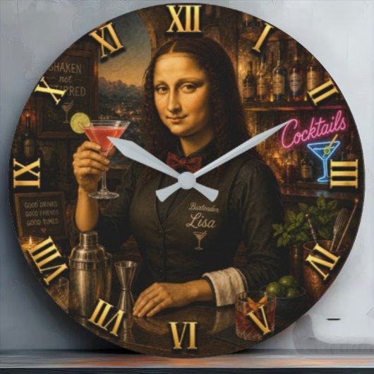 Funny Mona Lisa Bartender Cocktail Bar Decor ラージ壁時計