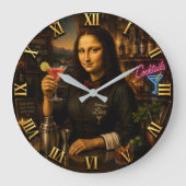 Funny Mona Lisa Bartender Cocktail Bar Decor ラージ壁時計 (正面)