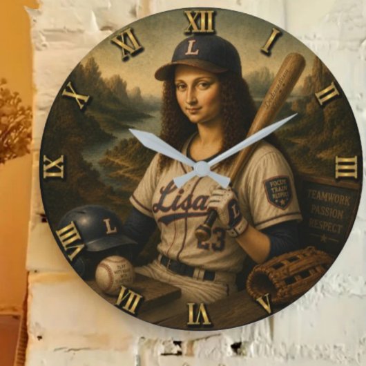 Funny Mona Lisa Baseball ラージ壁時計