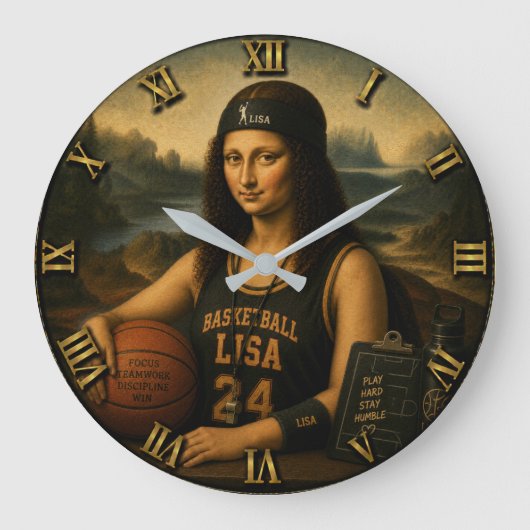 Funny Mona Lisa Basketball ラージ壁時計 (正面)