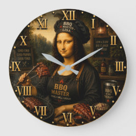 Funny Mona Lisa BBQ Master Barbecue Grill Decor ラージ壁時計