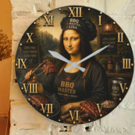 Funny Mona Lisa BBQ Master Barbecue Grill Decor ラージ壁時計