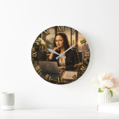 Funny Mona Lisa Businesswoman Executive Office Dec ラージ壁時計 (ホーム)