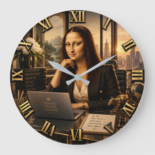Funny Mona Lisa Businesswoman Executive Office Dec ラージ壁時計 (正面)