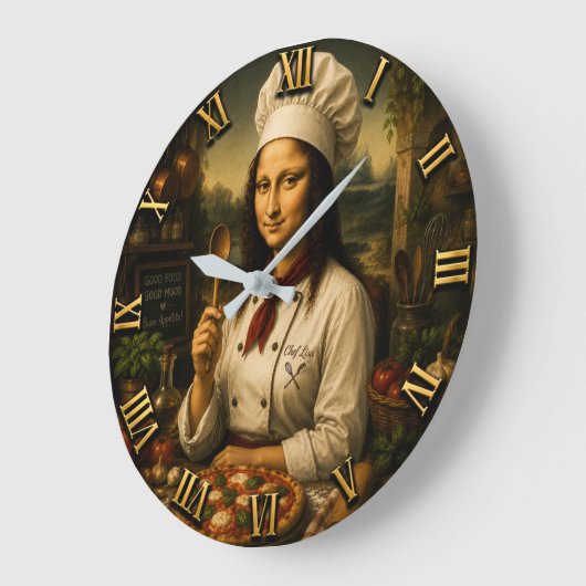Funny Mona Lisa Chef Kitchen Decor ラージ壁時計 (傾斜)