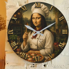 Funny Mona Lisa Chef Kitchen Decor ラージ壁時計