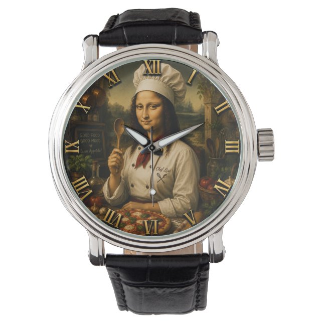 Funny Mona Lisa Chef  Kitchen Decor 腕時計 (正面)