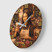 Funny Mona Lisa Chocolatier Gourmet Candy Maker ラージ壁時計 (傾斜)