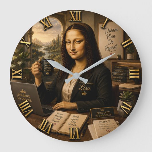 Funny Mona Lisa Entrepreneur Business Office Decor ラージ壁時計 (正面)