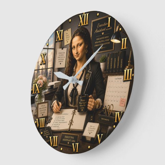 Funny Mona Lisa Executive Assistant ラージ壁時計 (傾斜)