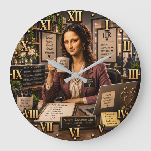 Funny Mona Lisa Human Resources HR Office Decor ラージ壁時計 (正面)