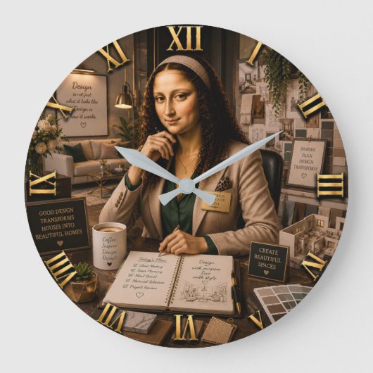 Funny Mona Lisa Interior Designer Home Decor ラージ壁時計 (正面)