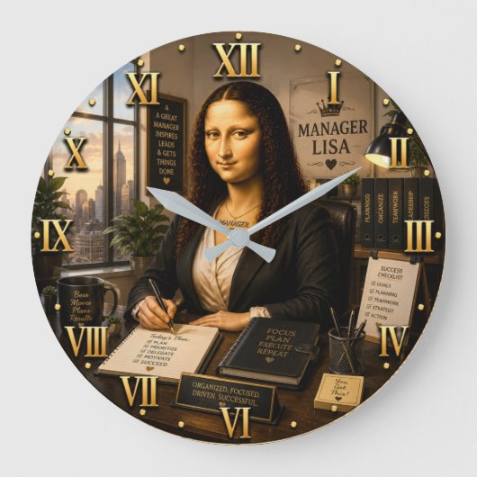 Funny Mona Lisa Manager Office Decor ラージ壁時計 (正面)