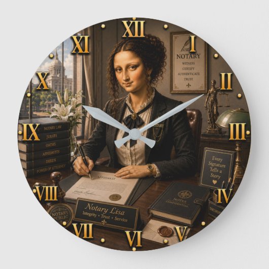 Funny Mona Lisa Notary Office Decor ラージ壁時計 (正面)