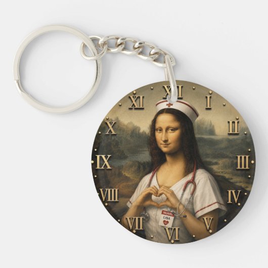 Funny Mona Lisa Nurse RN & Nursing Office Decor キーホルダー (正面)