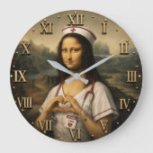 Funny Mona Lisa Nurse RN & Nursing Office Decor  ラージ壁時計 (正面)