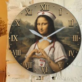 Funny Mona Lisa Nurse RN & Nursing Office Decor  ラージ壁時計