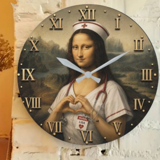 Funny Mona Lisa Nurse RN & Nursing Office Decor  ラージ壁時計