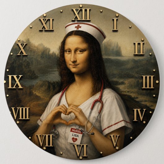 Funny Mona Lisa Nurse RN & Nursing Office Decor 缶バッジ (正面)