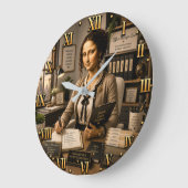 Funny Mona Lisa Office Manager Office Organization ラージ壁時計 (傾斜)