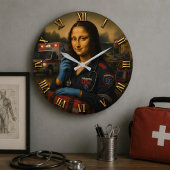 Funny Mona Lisa Paramedic EMS & First Responder ラージ壁時計