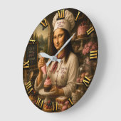 Funny Mona Lisa Pastry Chef Bakery Kitchen Decor ラージ壁時計 (傾斜)